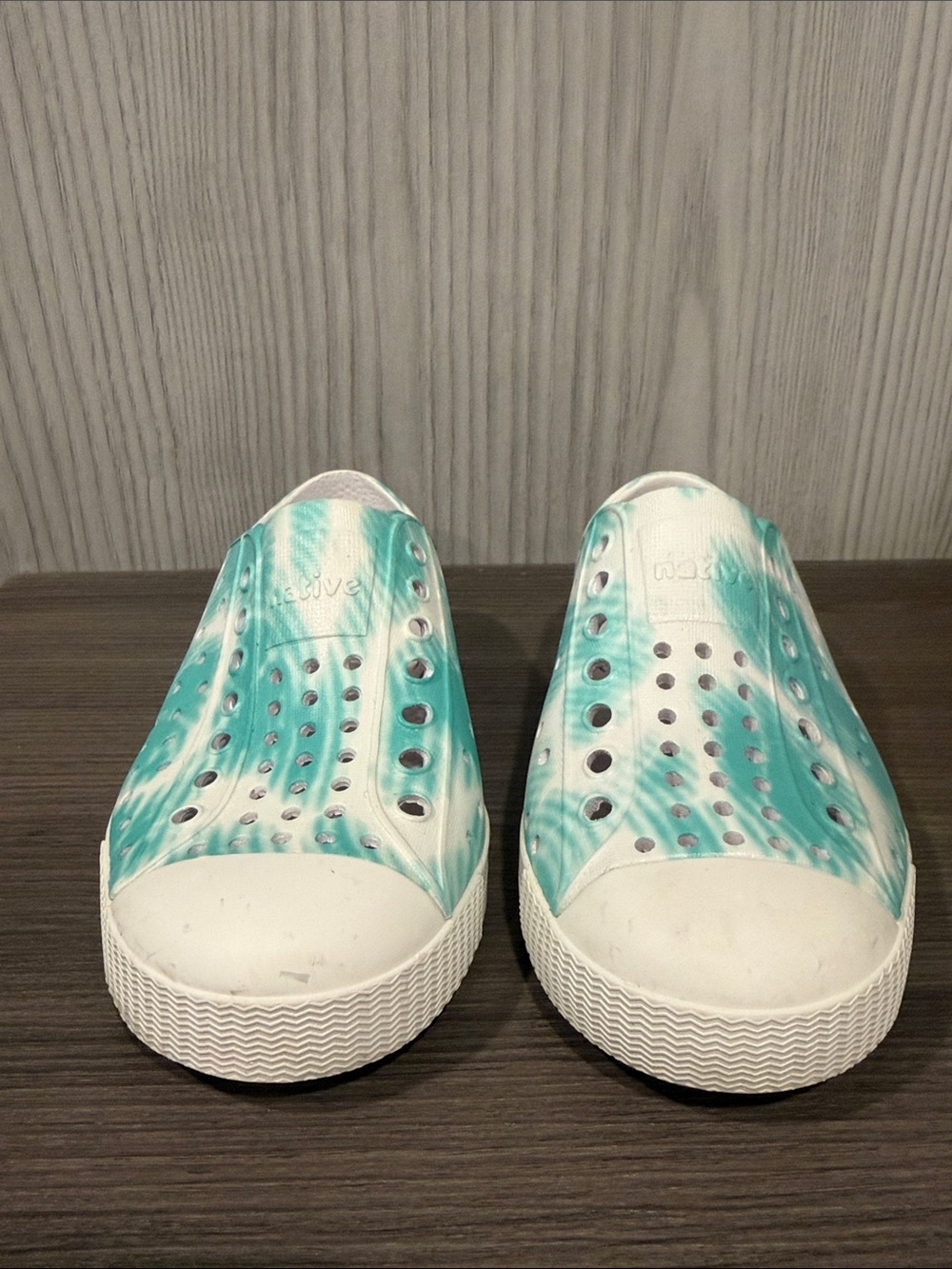 Native Teal & White Slip-On Tie-Dye Sneakers